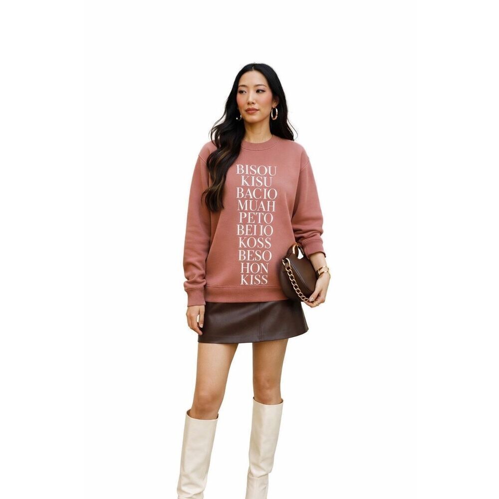 J. Crew Kiss Graphic Sweatshirt Pink, Trendy Oversized